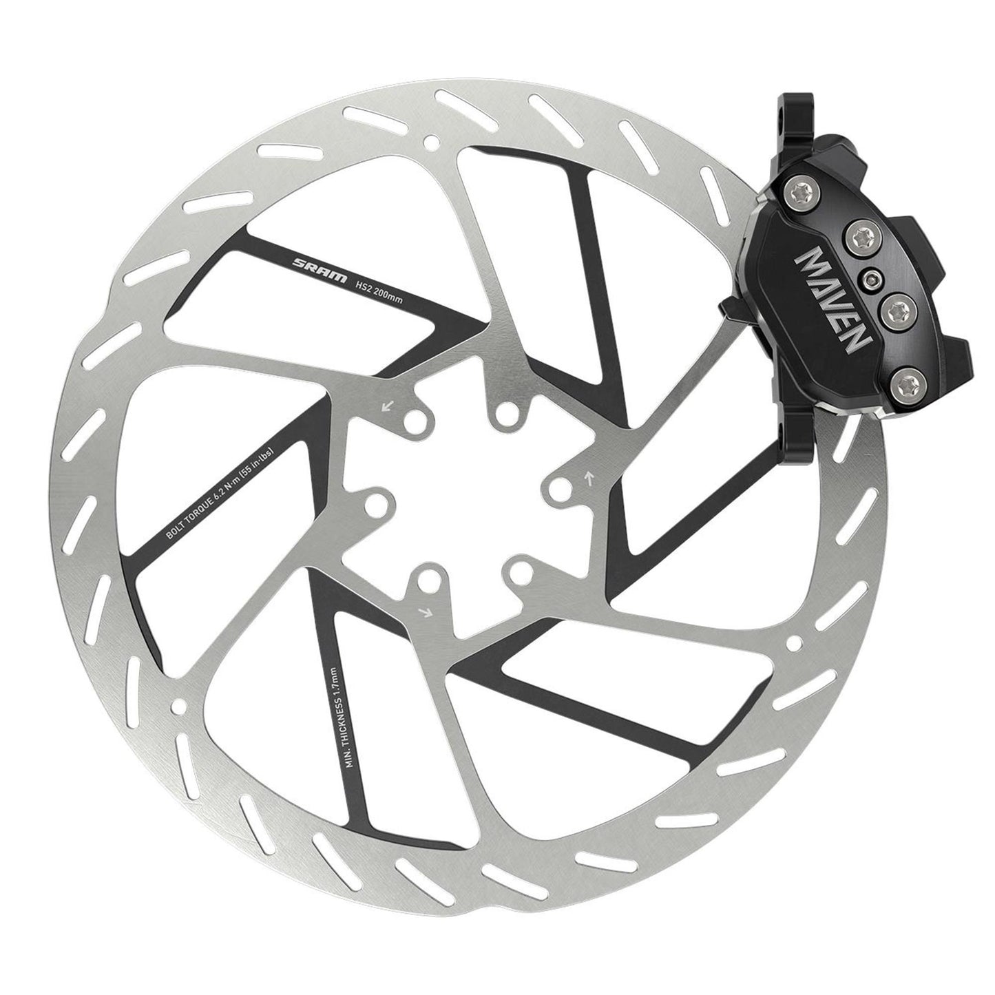 SRAM DISC BRAKE MAVEN SILVER STEALTH - ALUMINUM LEVER, STAINLESS HARDWARE, REACH/CONTACT ADJ,SWINGLINK, BLACK (INCLUDES MMX CLAMP, BRACKET) (ROTOR SOLD SEPARATELY)A1