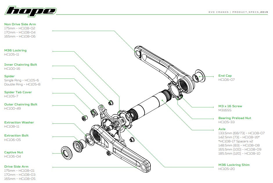 Hope EVO 30mm Crank Axle/Shaft