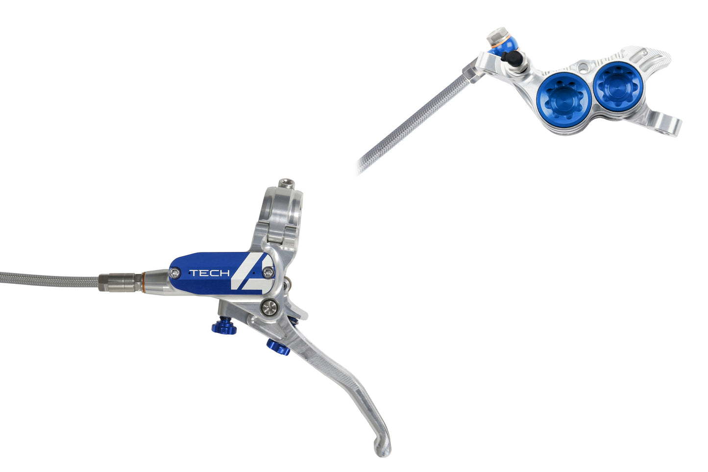 Hope Tech 4 V4 - No Rotor - Silver/Blue - Braided
