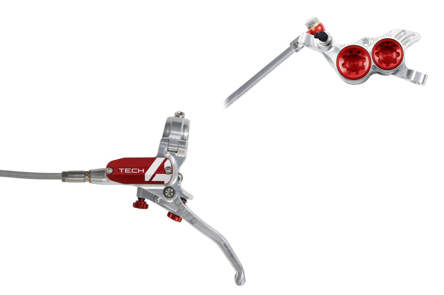 Hope Tech 4 V4 - No Rotor - Silver/Red - Braided