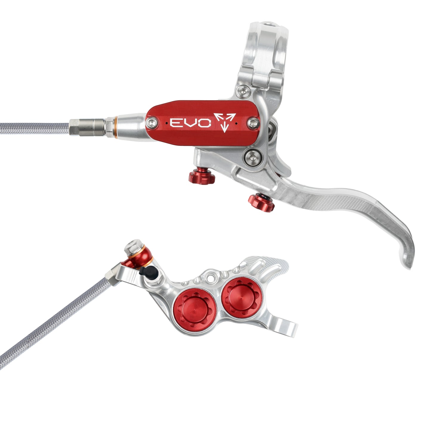 Hope Tech 4 EVO GR4 Brake - Silver/Red - Braided Hose - No Rotor
