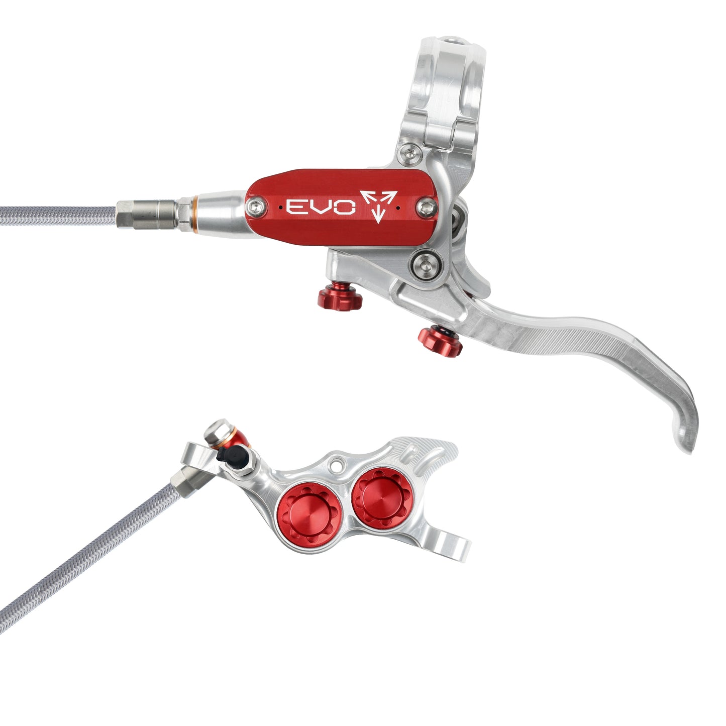 Hope Tech 4 EVO TR4 Brake - Silver/Red - Braided Hose - No Rotor