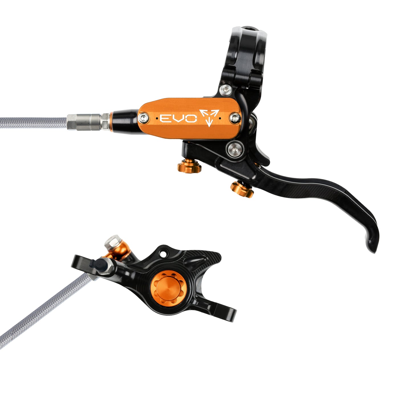 Hope Tech 4 EVO X2 Brake - Black/Orange - Braided Hose - No Rotor
