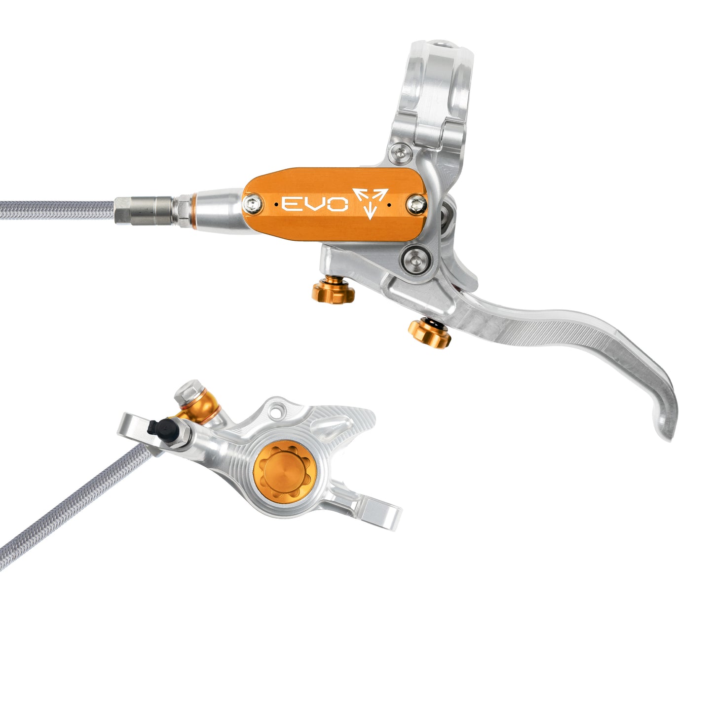 Hope Tech 4 EVO X2 Brake - Silver/Orange - Braided Hose - No Rotor