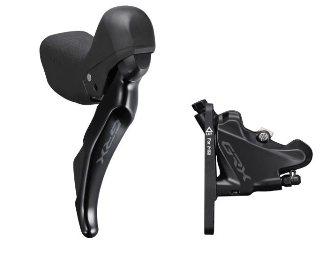 Shimano ST-RX400 GRX 10-speed STI bled with BR-RX400 flat mount calliper, right front