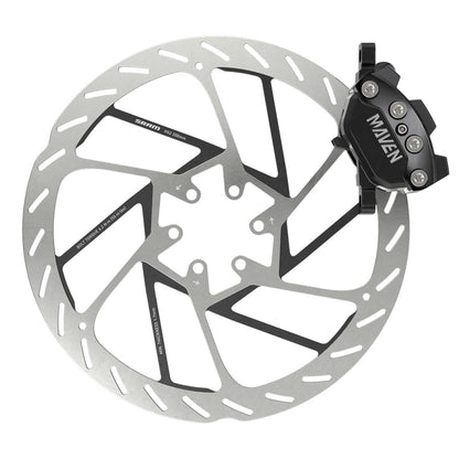 SRAM DISC BRAKE MAVEN SILVER STEALTH - ALUMINUM LEVER, STAINLESS HARDWARE, REACH/CONTACT ADJ,SWINGLINK, BLACK (INCLUDES MMX CLAMP, BRACKET) (ROTOR SOLD SEPARATELY)A1