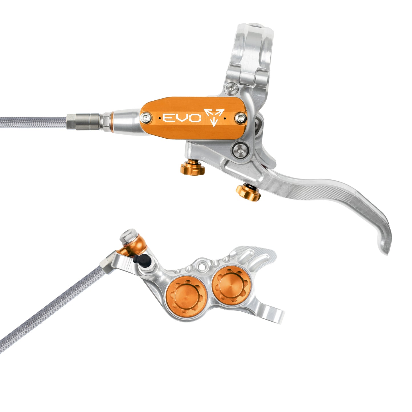 Hope Tech 4 EVO GR4 Brake - Silver/Orange - Braided Hose - No Rotor