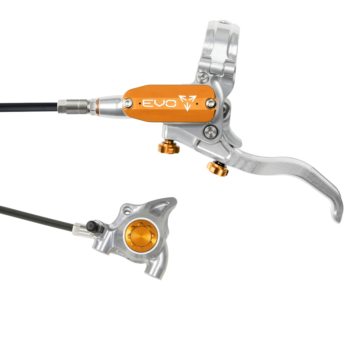 Hope Tech 4 EVO X2 Flatmount Brake - Silver/Orange - Black Hose - No Rotor