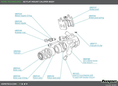 Hope X2 Flat Mount Caliper Body - Silver